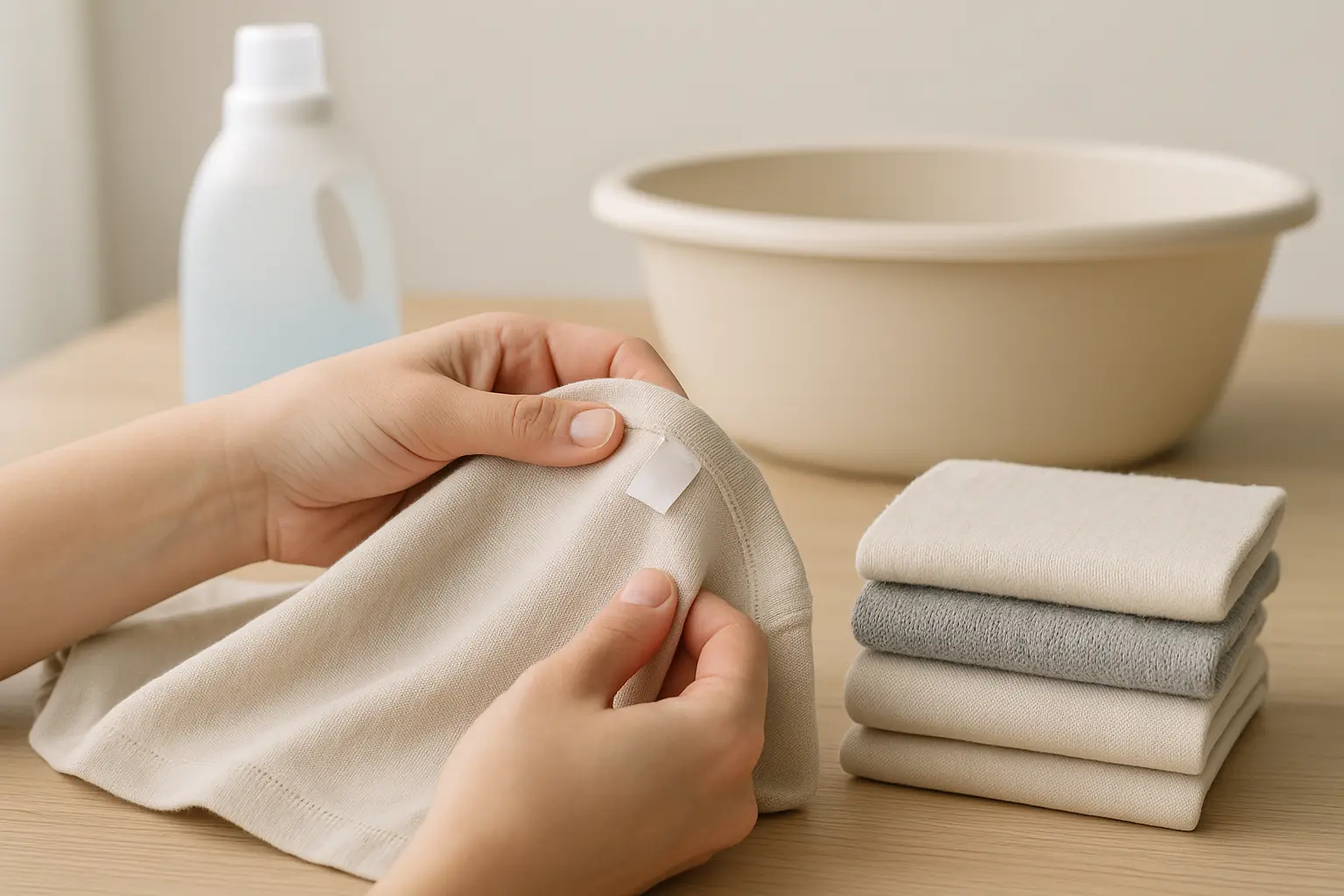 Pullover trocknet liegend auf einem Handtuch auf dem Wäscheständer, Lufttrocknen im Alltag