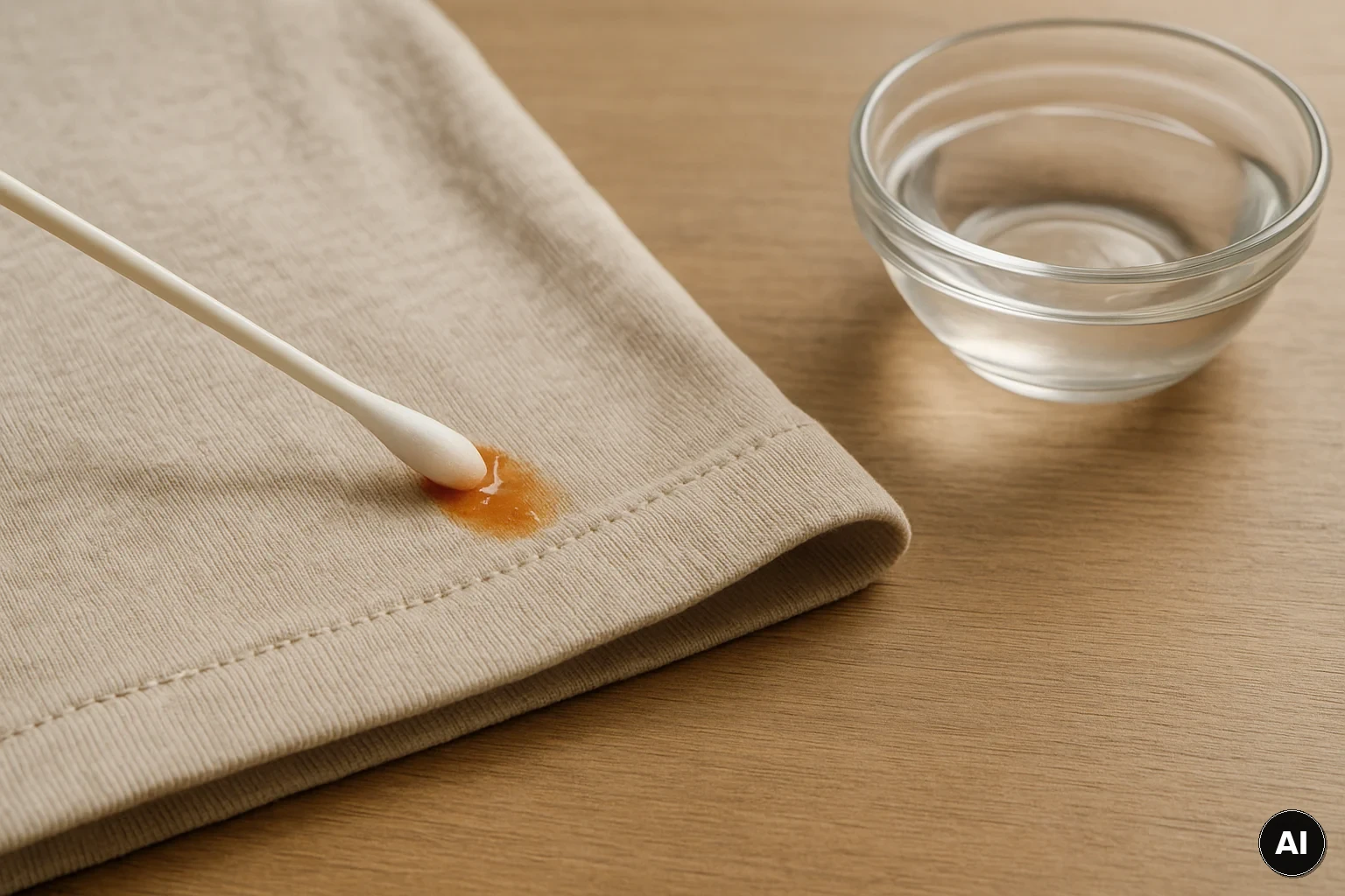 Materialtest an einer unauffälligen Naht mit wenig Fleckenmittel vor der Vorbehandlung